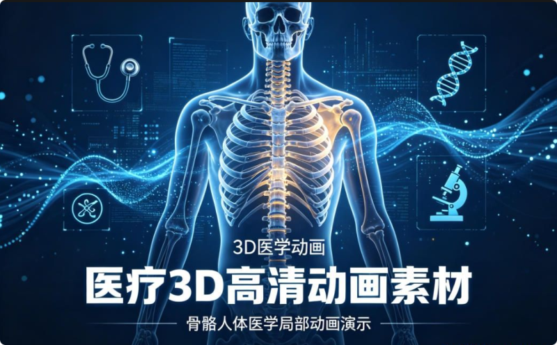 3D高清骨骼人体演示视频，医学教育科普必备资源。-未央阁资源网