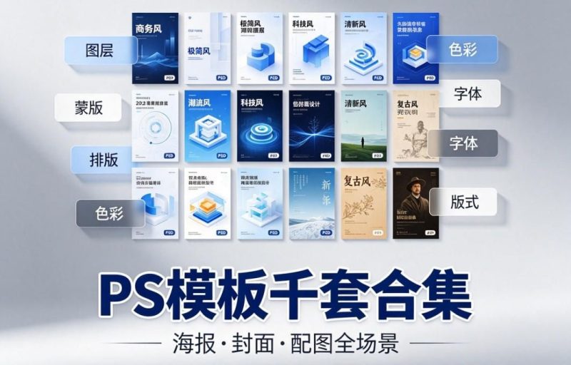 PS模板千套合集：海报/封面/配图全场景覆盖，从拆解到独立设计快速进阶-未央阁资源网